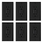 ELEGRP GFCI Outlet 15 Amp, Self-Test GFI Electrical Outlet with Narrow Design, GFCI Receptacle with LED Indicator, UL Listed, Black, Wall Plate Included, 6 Pack