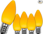 Wintergreen Lighting 25 Pack OptiCore C7 LED Christmas Light Bulbs - Replacement LED Christmas Lights Heavy Duty Premium Outdoor Christmas Lights, E12 Base (Gold Smooth)