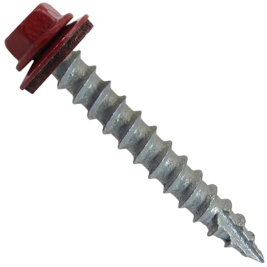 Jake Sales #14 Metal ROOFING SCREWS (250 Count) - 1-1/2" Dark Red Hex Washer Head - Self Tapping Metal to Wood Sheet Metal Roofing Siding Screws - EPDM Washer