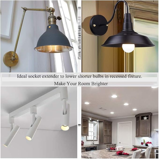 E26 Socket Extender, E26 to E26 Lamp Socket, 6.5CM/2.56 Inch Socket Extension Adapter, 2-Pack