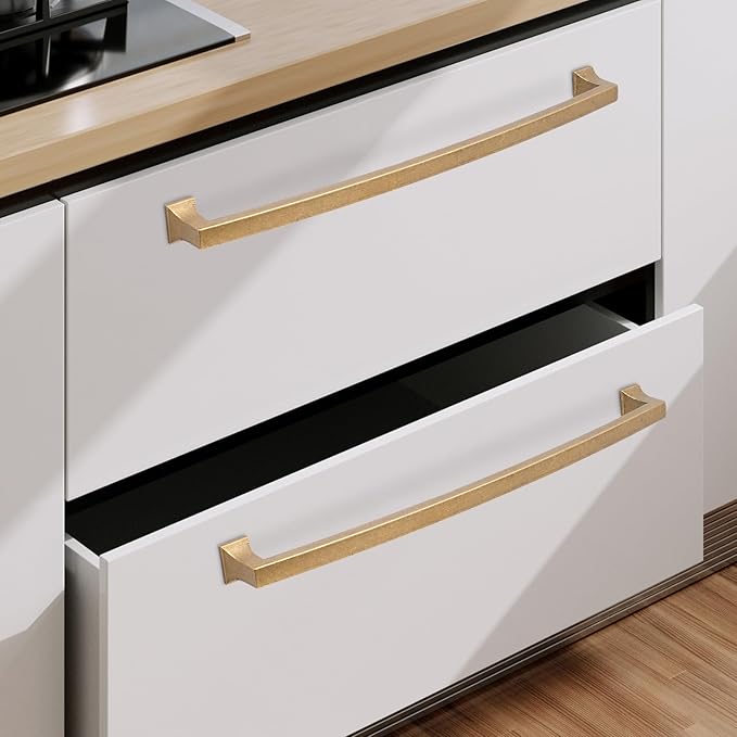 COTYKILEY 6 Pack 10 Inch(254mm) Antique Brass Kitchen Cabinet Handles Cabinet Pulls Vintage Drawer Pulls Aged Gold Bronze Kitchen Cabinet Hardware