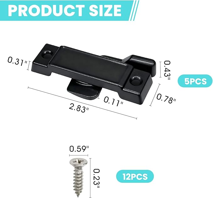 5Pcs F2590 Sash Lock - Replace Broken Window Locks, 2-1/4” Mounting Hole Centers, White Window Latch Replacement Parts for Vertical and Horizontal Sliding Windows(Black)