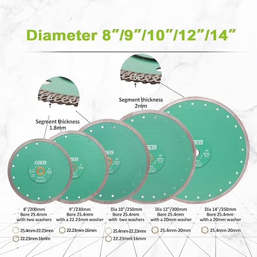 Diamond Porcelain Saw Blade - 10" Tile Blade 250MM Dry Wet Ceramic Cutting Discs with X Teeth Turbo Mesh Rim for Ceramic Tile Porcelain Granite Marble