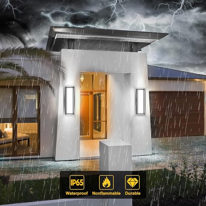 Sytmhoe LED Square Outdoor Wall Lights 16inch, 6000K 10%-100% Dimmable Exterior Wall Light, Aluminum Body&PC,Waterproof IP65 led Porch Light for House Patio Garage Garden