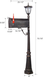Extra Large Mailbox with Post - Heavy Duty Cast Aluminum Post Mount Mailbox for Outside, Modern Residential Mail Box with Solar Light, No Dig Installation, All-Weather Design