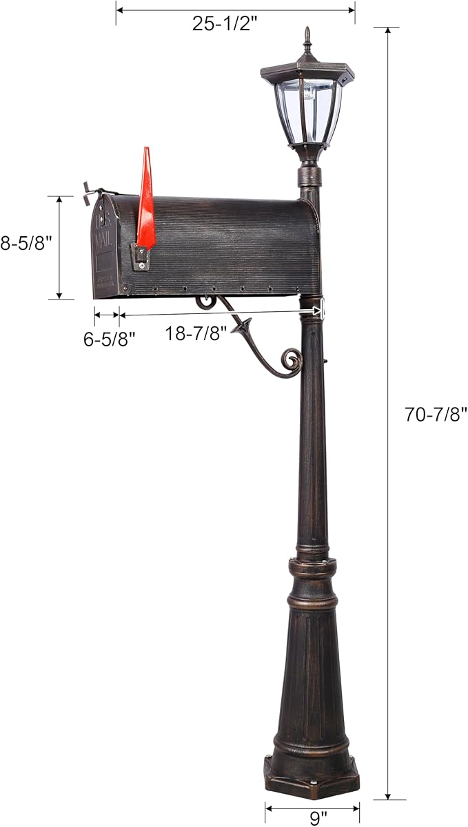 Extra Large Mailbox with Post - Heavy Duty Cast Aluminum Post Mount Mailbox for Outside, Modern Residential Mail Box with Solar Light, No Dig Installation, All-Weather Design