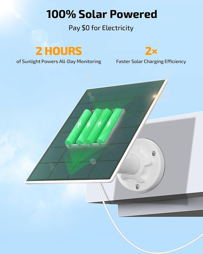 《100% Solar Powered & 2-Way Audio》Outdoor Wireless PTZ Camera System, 4MP Solar Powered Battery Cameras,Home Video Surveillance, Surveillance DVR Kits