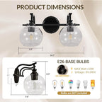 ANDY STAR 2 Light Bathroom Vanity Light, Matte Black Bathroom Light Fixtures, Modern Wall Sconce with Clear Globe Glass Shade, Farmhouse Wall Lamp for Bathroom, Living Room, Hallway, Cabinet, Porch