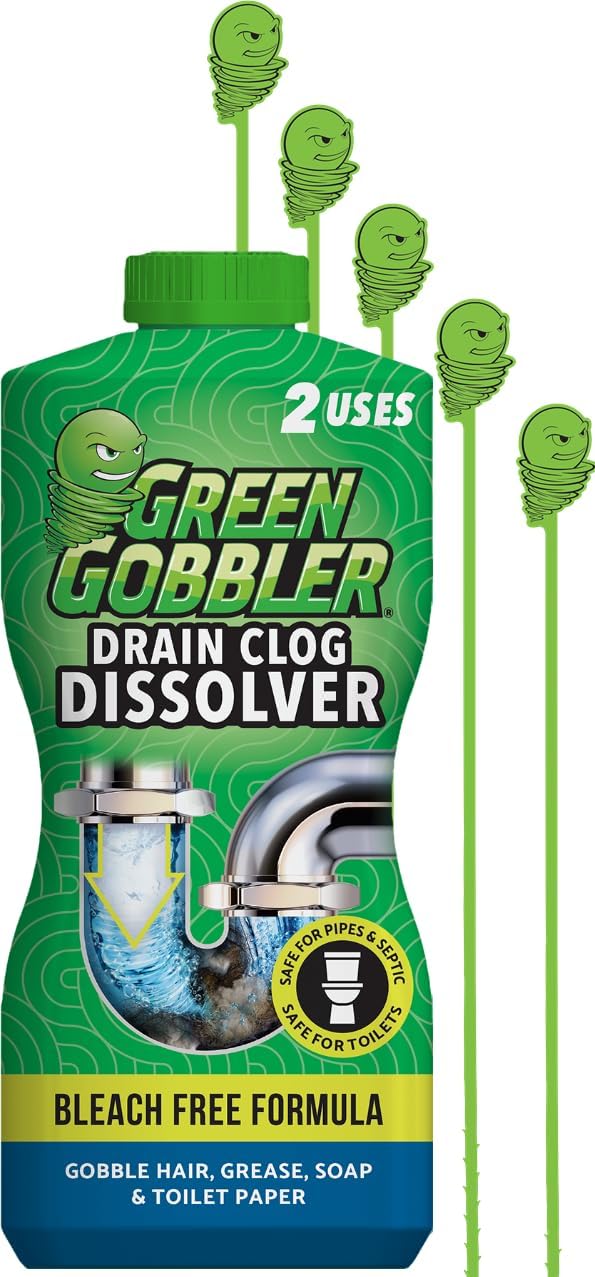 Green Gobbler Drain Clog Remover With 5 Pack of Drain Snake Tools | Drain Opener | Drain cleaner | Toilet Clog Remover