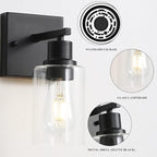 EMONG Single Lights Bathroom Light Fixtures, Matte Black Vanity Light with Glass Shade, Modern Wall Sconces Lighting for Bathroom,Mirror,Farmhouse,Hallway