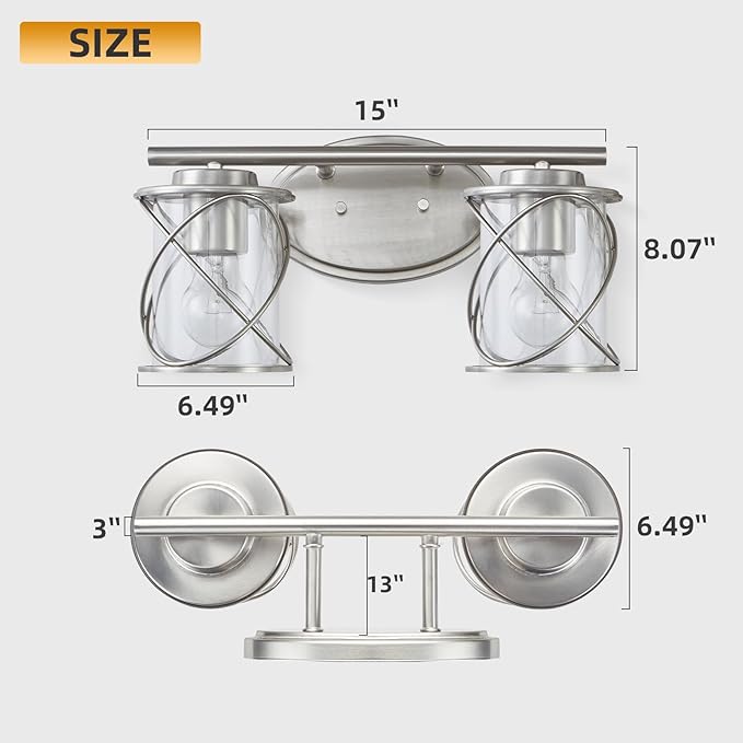 Mavcadonf Modern Vanity Lights - 2 Lights Over Mirror, Brushed Nickel with Cage Shade, Bathroom & Bedroom Wall Lamp