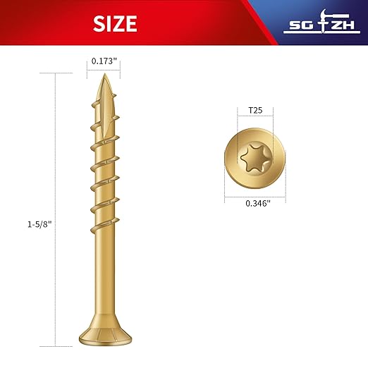 #8 x 1-5/8" Deck Screws (138Pcs) 1lb. Exterior Wood Screws. Carbon Steel, Tan, Flat Head, Rust Resistant epoxy Coated, with T25 Star Bit