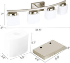 4-Light Brushed Nickel Vanity Light Fixture with White Glass Shade for Bathroom Over Mirror, 31.5 Inches