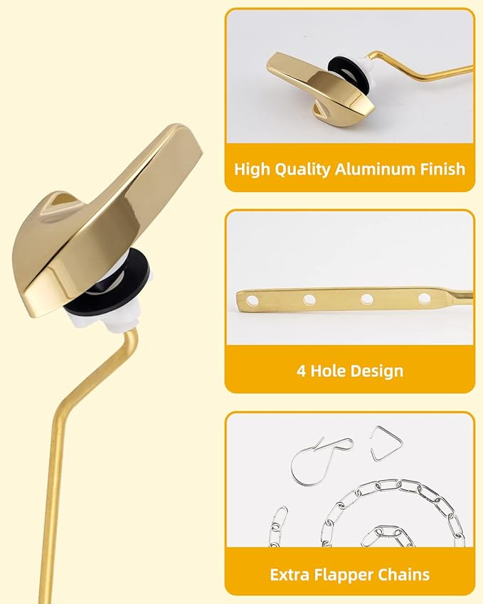 2 Pack Universal Polished Gold Toilet Handle Replacement Kit, Side/Angle Mount Toilet Flush Handle Compatible with Kohler K-GP30324-CP/TOTO/American Standard, Stainless Steel Flapper Chain