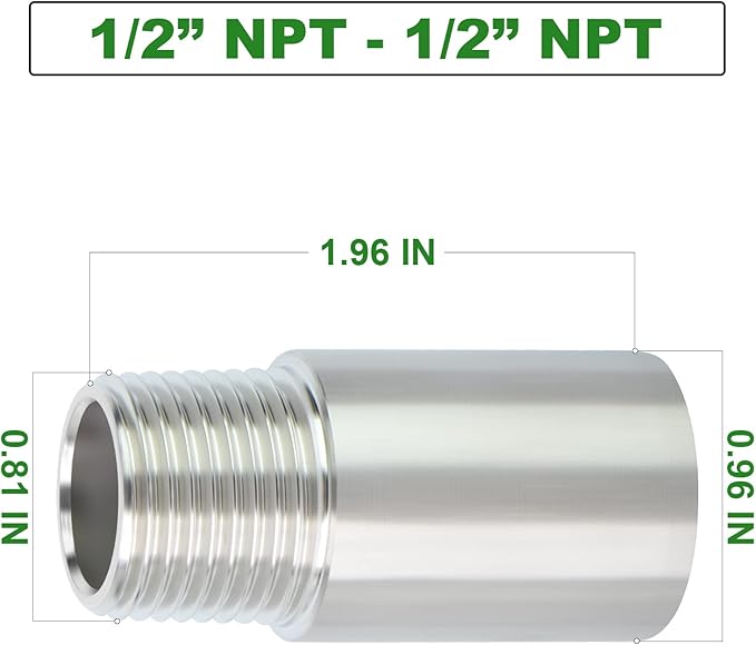 TAISHER 2PCS Stainless Steel Pipe Fittings, 1/2" NPT Male x 1/2" NPT Female Threaded, 2" Length Nipple Cast Pipe