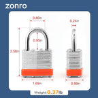 ZonRo Locks Laminated Steel Keyed Padlocks,Keyed Alike Locks, 1-9/16 inch Wide,Normal Shackle Padlocks, Pack of 12，Orange Hoop, for Hasp Latch, Sheds, Fences, Storage Locker, School, Gym