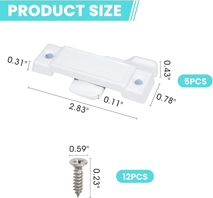 5Pcs F2590 Sash Lock - Replace Broken Window Locks, 2-1/4” Mounting Hole Centers, White Window Latch Replacement Parts for Vertical and Horizontal Sliding Windows