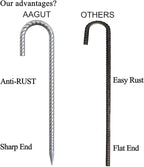 AAGUT Rebar Stakes 12 inch Galvanized Metal Tent Stakes 3/8" Heavy Duty Ground Anchor Stake for Large Canopy and Fence, J Hook Stakes Easy to Push into Hard Soil,12 Pack