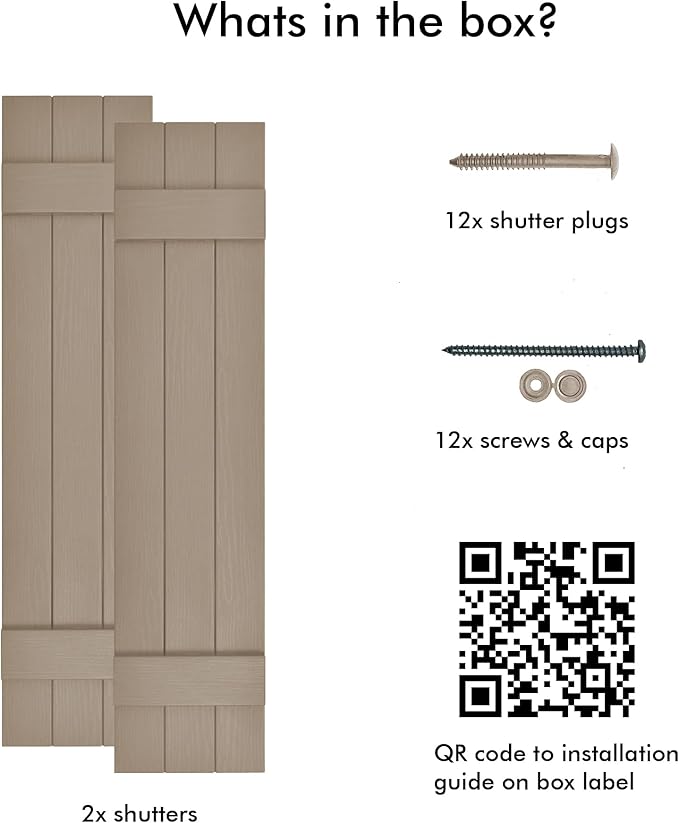 Board & Batten Vinyl Shutters (1 Pair) | 11"x47" (3-Board) - Coastal Sand Dune | Exterior Window Shutters | Includes Mounting Hardware | Simple Installation | Made in USA