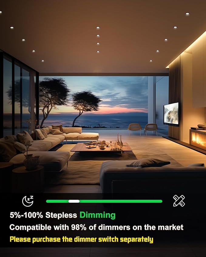 zouzai 1 Pack 4 Inch Black 5CCT Ultra-Thin LED Recessed Ceiling Light with Junction Box, 2700K/3000K/3500K/4000K/5000K Selectable, 9W Eqv 80W, Dimmable led can Lights - ETL and Energy Star Certified