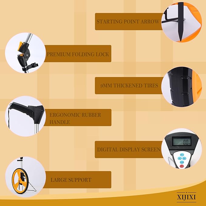 Measuring Wheel Digital Display,Folding Portable Distance Measurement Wheel,12.5”Diameter Wheel,Carrying With cloth backpack(Yellow）