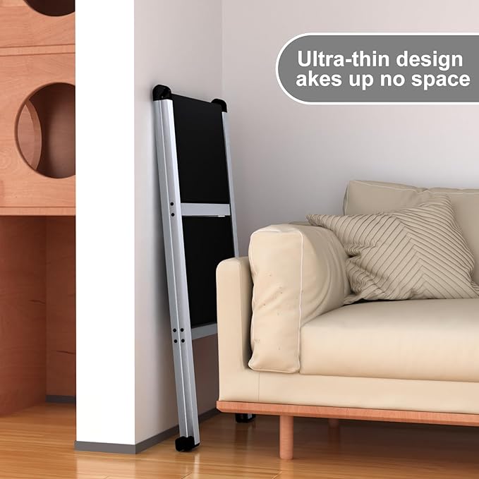 2 Step Ladder,Aluminum Ultra Thin Folding Step Stool,400 Lbs Capacity with Anti-Slip Sturdy and Wide Pedal,Closet Step Ladder for Home,Kitchen and Office,Space Saving (Silvery White, 2-Step)