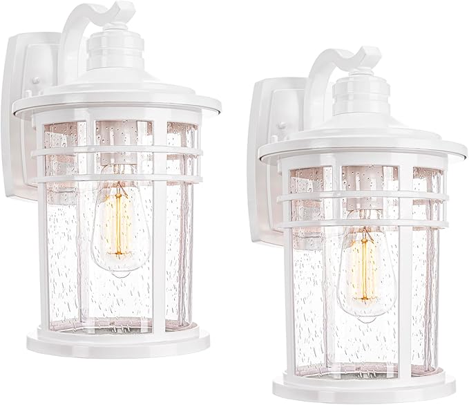 Darkaway 2 Pack Large Outdoor Porch Lights Wall Mount, 15inch Outdoor Light Fixtures Sconces Wall Lighting with Seeded Glass Exterior Lights for Patio Yard House Hallway Doorway Garage