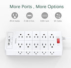 Power Strip Surge Protector 23 in 1, 6ft Extension Cord with 3 USB Ports Smart 3.1A, Multiple Outlet Adapter 20 Outlets, Outlet Extender Cord Organizer for Office, College, Apartment, Gaming Stuff