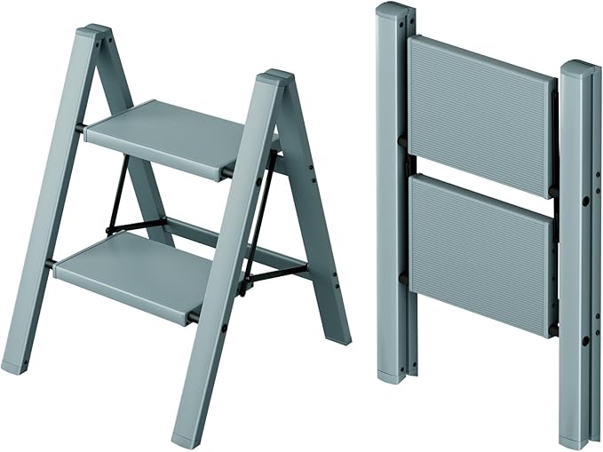 Taranta 2 Step Ladder,Aluminum Lightweight Folding 2 Step Stool with Anti-Slip Wide Pedal,330lbs Capacity Step Ladder for Household,Kitchen,Office - Serene Blue