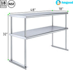 AmGood Stainless Steel Double-Tier Shelf | Work Table Overshelf | NSF Certified | Fits Over Tables | Many (48 in. Long x 18 in. Deep)