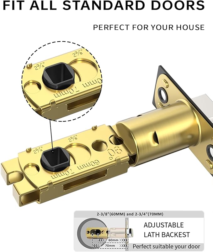 Asidrama 6 Pack Passage Gold Door Handles, Door Lever with Door Knobs Indoor for Bedroom or Bathroom, Heavy Duty Brushed Gold Door Handles Interior with Locks for Left Right Sided Doors