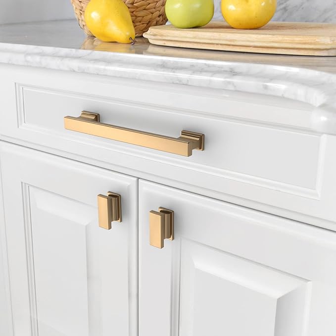 Asidrama 6 Pack 5 Inch(128mm) Hole Centers Champagne Bronze Kitchen Cabinet Handles, Brushed Brass Cabinet Pulls Kitchen Cabinet Hardware for Cupboard Gold Drawer Pulls