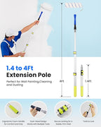 33PCS Paint Roller Kit with Extension Pole | 2–4 FT Pole | 9" & 4" Paint Rollers | Carry Bag | 4 Brushes & Tape | Professional Painting Supplies & Paint Brushes Set for Walls Ceilings and Home