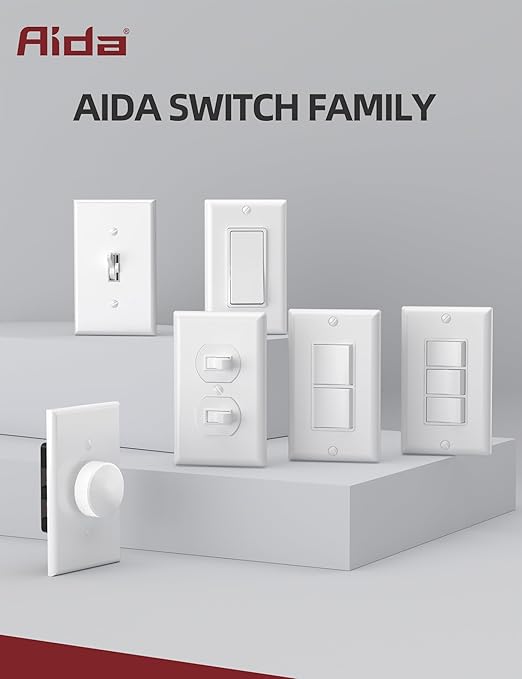 AIDA 3 Way Decorative Light Switch Wall Plate, Electric Switches,15Amp, 120/277 Volt, 3 Way Rocker Switch, Self-Grounding, Residential and Commercial Grade, UL Listed (50, Matte White)