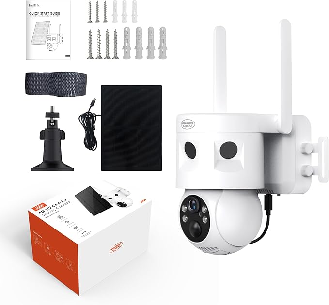 4G LTE Cellular Security Camera 180°Automatic Intrusion Detection and 360°Panoramic View Home and Outdoor Security Camera with Solar Panel, 2K Video Illumination at Night