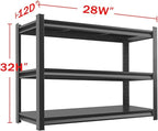 Metal Garage Storage Shelves Heavy Duty Shelving Unit 3 Tier Steel Adjustable Organizing Shelves 2000 LBS Capacity Industrial Shelving Ideal for Garage Tote Pantry Basement Outdoor, 32”Hx28”Wx12”D
