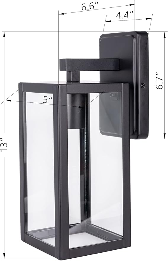 LIT-PaTH Outdoor Wall Lantern, Wall Sconce as Porch Lighting Fixture, E26 Medium Base Max 60W, Anti-Rust Metal with Glass Shade, Black, 2-Pack