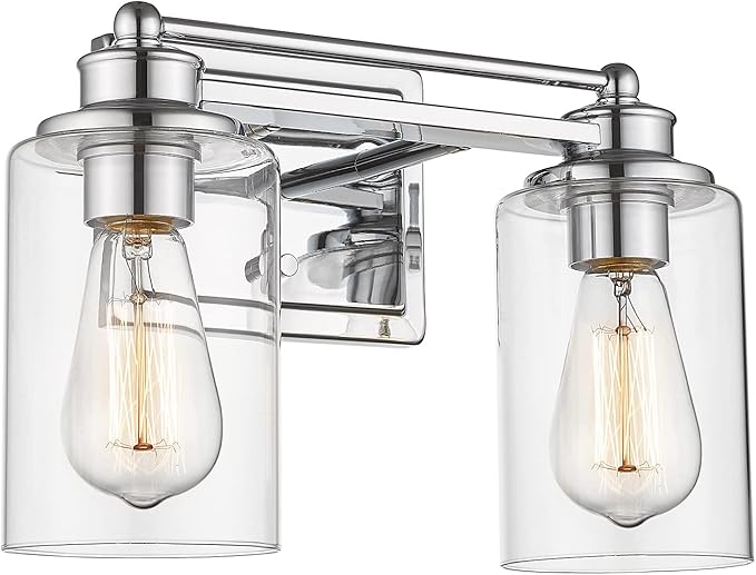 Bathroom Light Fixtures, HWH 2-Light Vanity Wall Sconce Lamp, Modern Chrome Vanity Light with Clear Glass Shade, 5HLT63B-2W CH