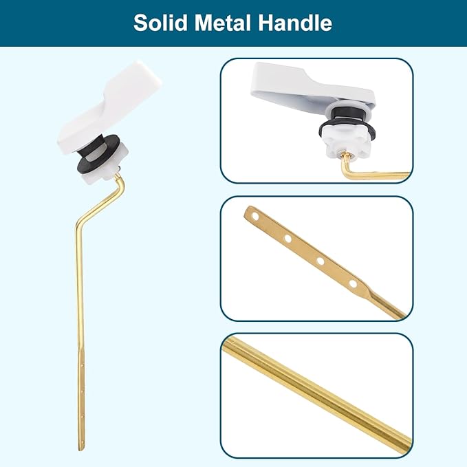 Universal Side Mount Metal Toilet Handle Replacement Kit Compatible with American Standard/Mansfield/Gerber/TOTO/Kohler Toilet, Toilet Tank Flusher Lever with Flapper Chain, White