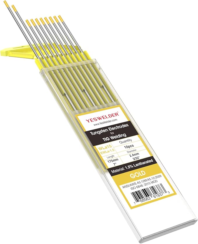 YESWELDER TIG Welding Tungsten Electrode 1.5% Lanthanated 3/32 x7" (Gold, WL15/EWLa-1.5) 10-pk