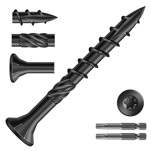 #8 x 1-1/2" Deck Screws (644Pcs) 4lb. Carbon Steel, Black, Flat Head, Rust Resistant epoxy Coated, with T25 Star Bit