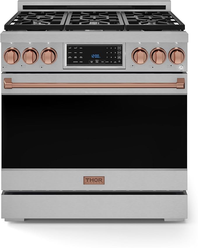 Gordon Ramsay by THOR Kitchen 36 Inch Professional Liquid Propane Range with Tilt Panel Touch Control in Stainless Steel/Rose Gold