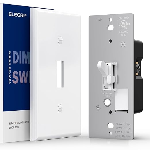 ELEGRP Digital Toggle Dimmer Switch for Dimmable LED, CFL and Incandescent Light Bulbs, Single Pole or 3-Way Toggle LED Dimmer Light Switch, Wall Plate Included, UL Listed, 1 Pack, White