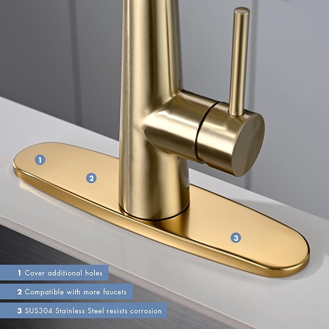 Faucet Cover Plate, Stainless Steel Deck Plate for Kitchen Sink Faucet Single Hole or Bathroom Faucet 1-3 Hole Faucet Hole Cover Round 10 Inch (Chrome Gold)