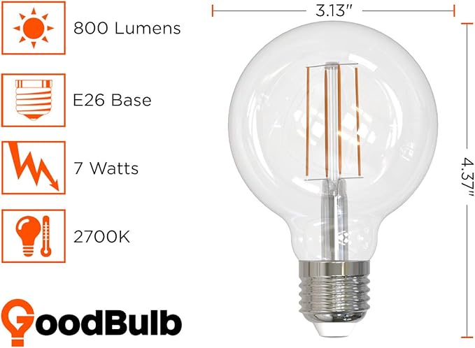 GoodBulb 7 Watt Nostalgic G25 Light Bulbs LED Restaurant Bulb with E26 Medium Base 2700K Warm White 800 Lumens Restaurant Light Bulbs 10 Pack