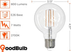 GoodBulb 7 Watt Nostalgic G25 Light Bulbs LED Restaurant Bulb with E26 Medium Base 2700K Warm White 800 Lumens Restaurant Light Bulbs 10 Pack