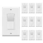TOPGREENER Digital Dimmer Paddle Light Switch for Dimmable 300W LED/CFL Lights, Single Pole/3-Way, Modern Upgrade,LED Slide Dimmer, Wall Plate Included, UL Listed, White,10 Pack