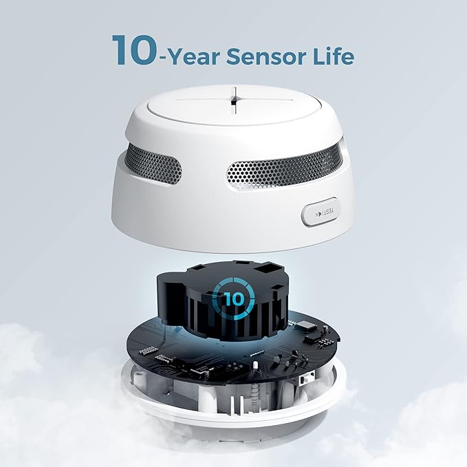 AEGISLINK Interlinked Smoke Detector, Smoke Alarm with Replaceable Battery, Wireless Interconnected Smoke Alarm, S-RF500 (RF Interlinked, 6-Pack)