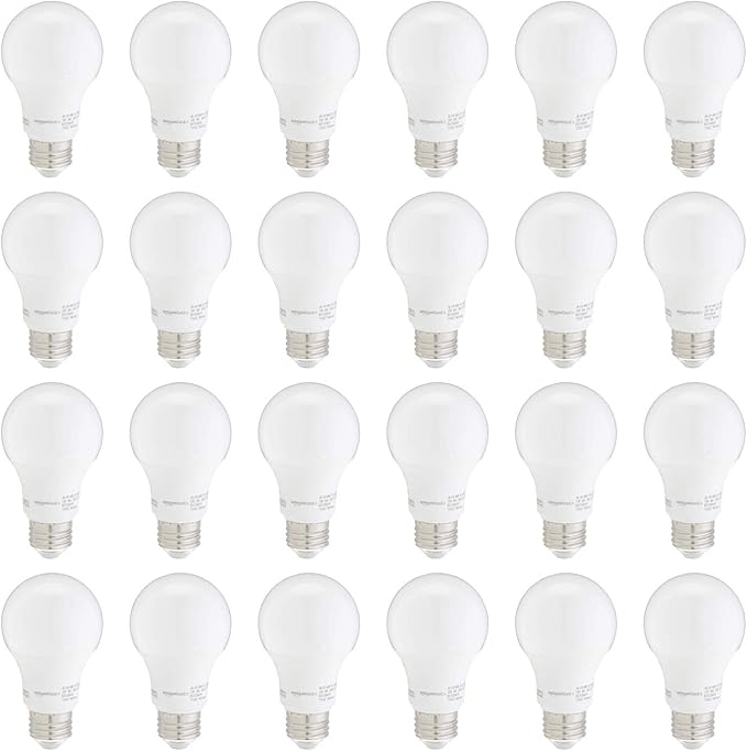 Amazon Basics Non-Dimmable LED Light Bulbs, Long Lasting, 9W, E26 Base, 5000K Daylight White, A19, 60W Equivalent, 24-Pack