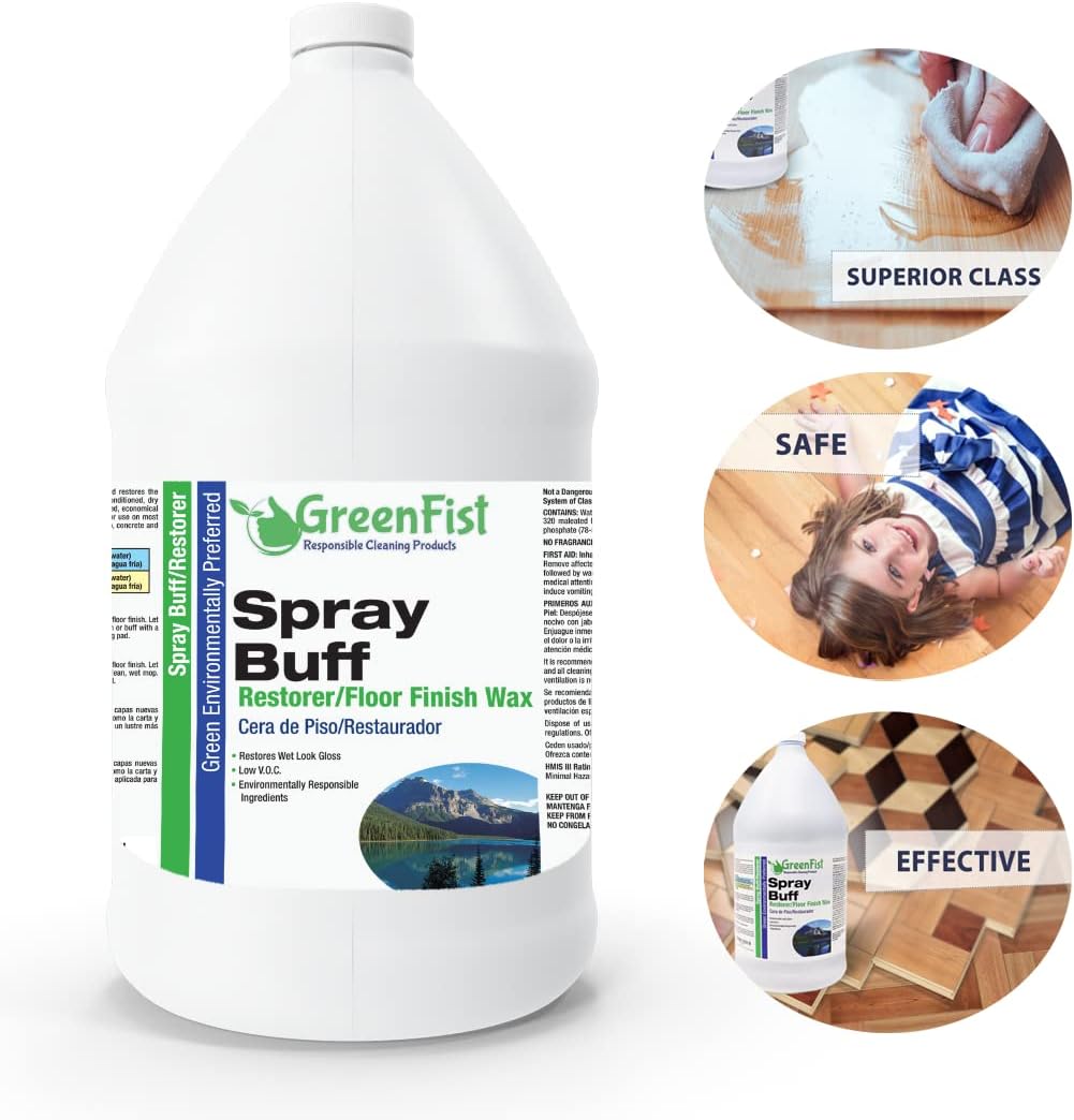 GreenFist Spray Buff Restorer Renewing Floor Finish Wax Polisher Buffer[ Removes Surface Marks, Conditioned, Dry and Spotless Floors ], 1 Gallon